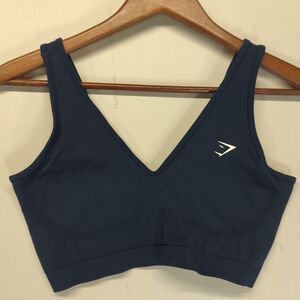 Gymshark Everyday Seamless V-Neck Sports Bra Women's Navy Blue Size Small